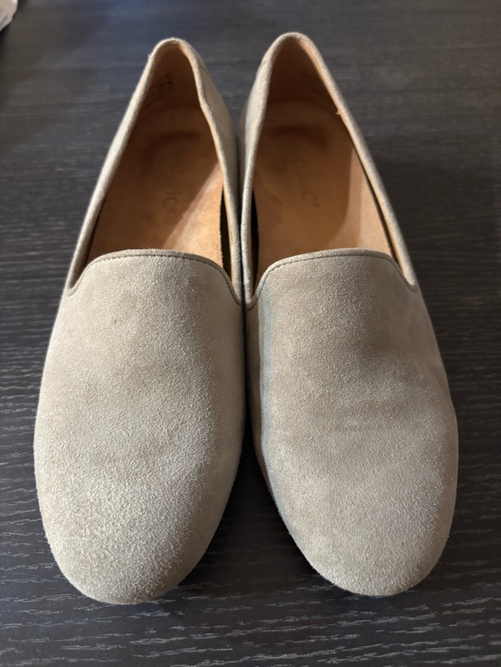Vionic Taupe Suede Pointed Toe Loafers Women's Comfort Flats Orthotic